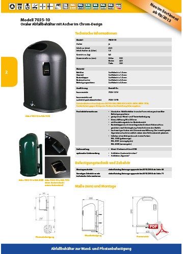 Abfallbehälter mit Ascher Modell 7035-10 Katalog